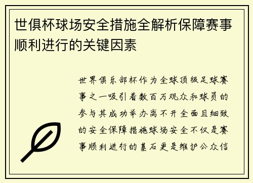 世俱杯球场安全措施全解析保障赛事顺利进行的关键因素