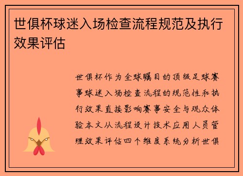 世俱杯球迷入场检查流程规范及执行效果评估